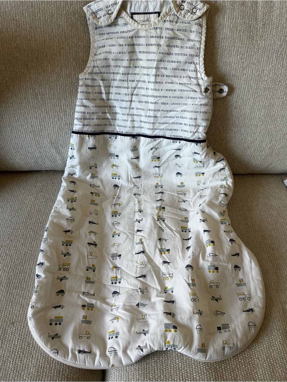 Pehr Cream & Gray Kids Convertible Pajama Sleep Sack with Vehicle Print
